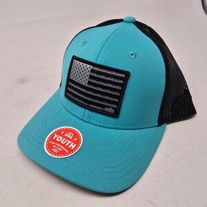 Hooey Youth American Flag Trucker Hat Turquoise Black Mesh Adjustable NEW